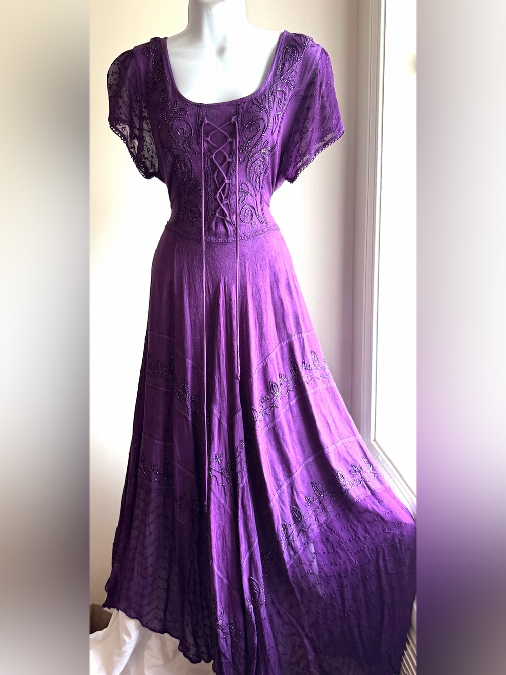 NWT Purple Renaissance Lace Maxi Dress Fairycore Cottagecore Small Medium